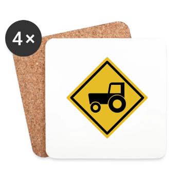 Attention tracteur signe tracteur Bauer paysan - Dessous de verre (lot de 4) - blanc - Devant
