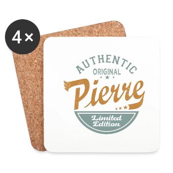 Pierre Vorname Geschenk Personalisierter T-Shirt-Stein - Untersetzer (4er-Set) - Weiß - Vorne