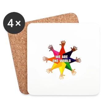 human,LGBT,Rainbow,we are one world,hands - Coasters (set of 4) - white - Front