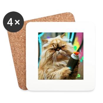 Persian cat Negan as a sprayer - Coasters (set of 4) - white - Front