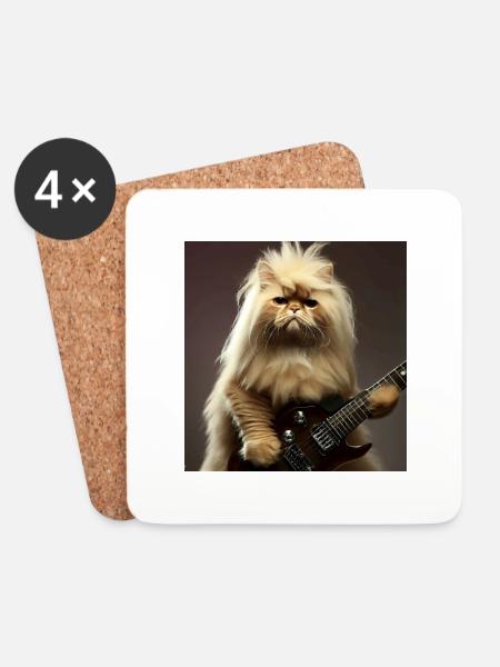 Perserkatze Negan als Rocker - Untersetzer (4er-Set) - Weiß