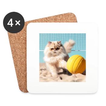 Le chat persan Negan joue au beach-volley - Dessous de verre (lot de 4) - blanc - Devant