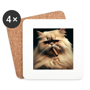 Perserkatze Negan mit Zigarre - Untersetzer (4er-Set) - Weiß - Vorne