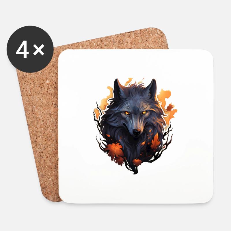 Wolf Herbst Halloween - Untersetzer (4er-Set) - Weiß