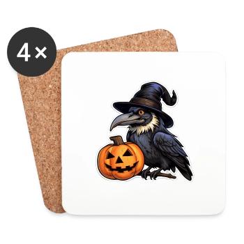 Halloween raven with witch hat on pumpkin - Coasters (set of 4) - white - Front