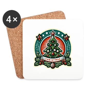 Badge Sapin de Noël Vintage - Dessous de verre (lot de 4) - blanc - Devant