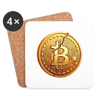 Cracked Bitcoin Coin Design - Coasters (set of 4) - white - Front