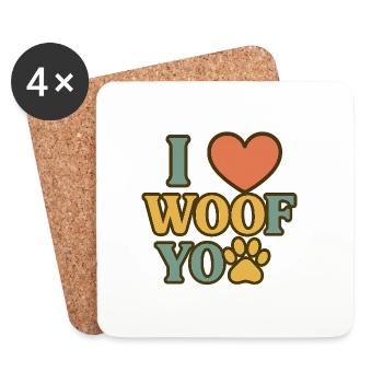 I Love WOOF Pfotenherz Design - Untersetzer (4er-Set) - Weiß - Vorne