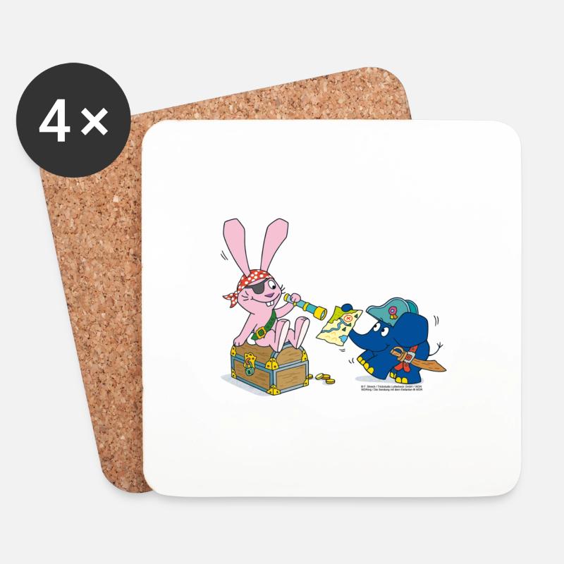 Elefant und Hase als Pirat - Untersetzer (4er-Set) - Weiß