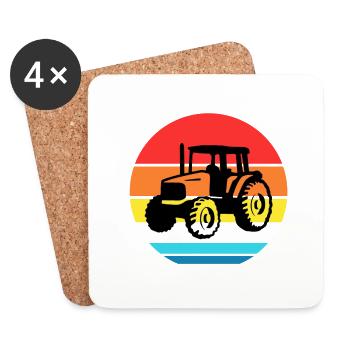 Tractor in circle colorful tractor agriculture field - Coasters (set of 4) - white - Front