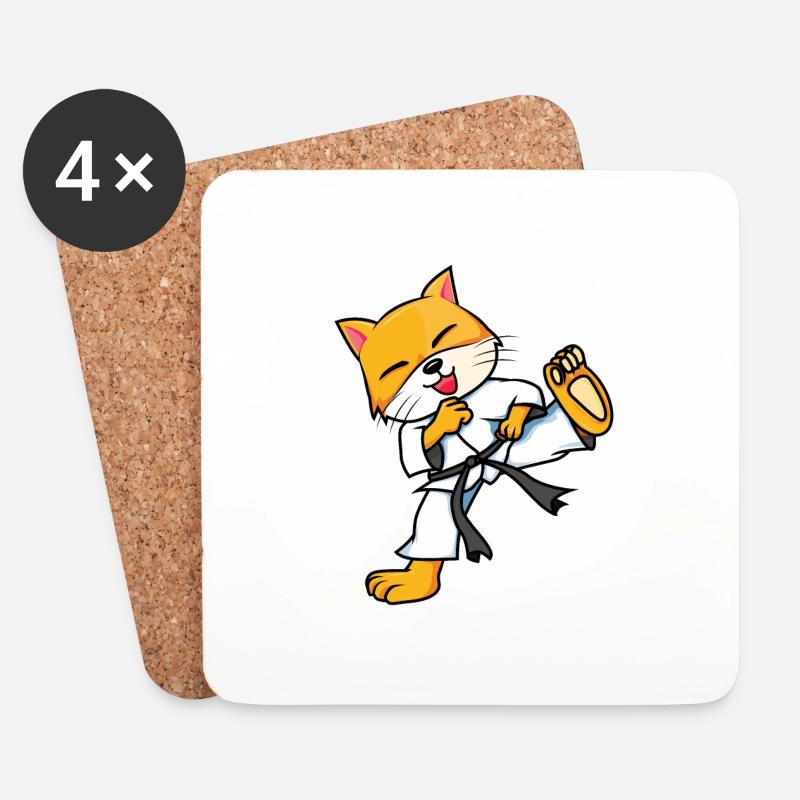 Karate Katze - Untersetzer (4er-Set) - Weiß