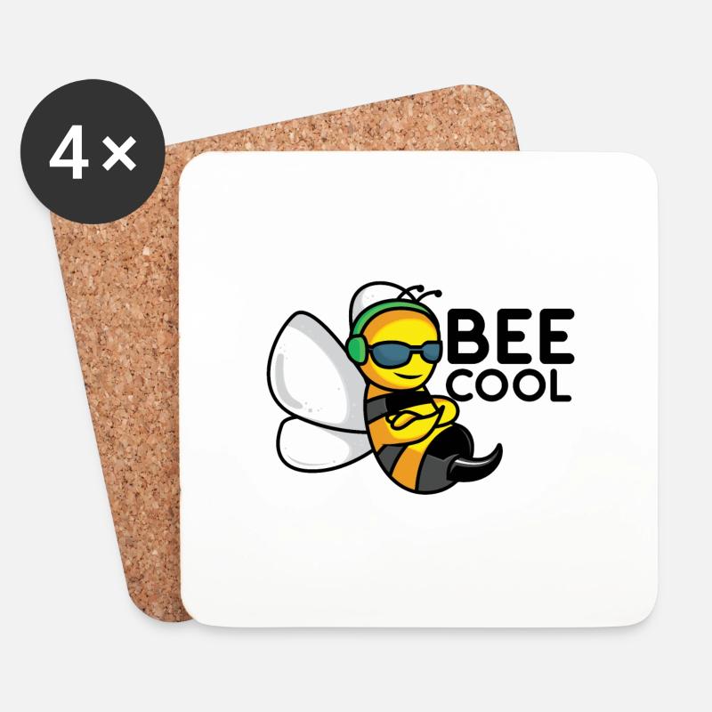 Die coole Biene "BEE COOL" Geschenk - Untersetzer (4er-Set) - Weiß