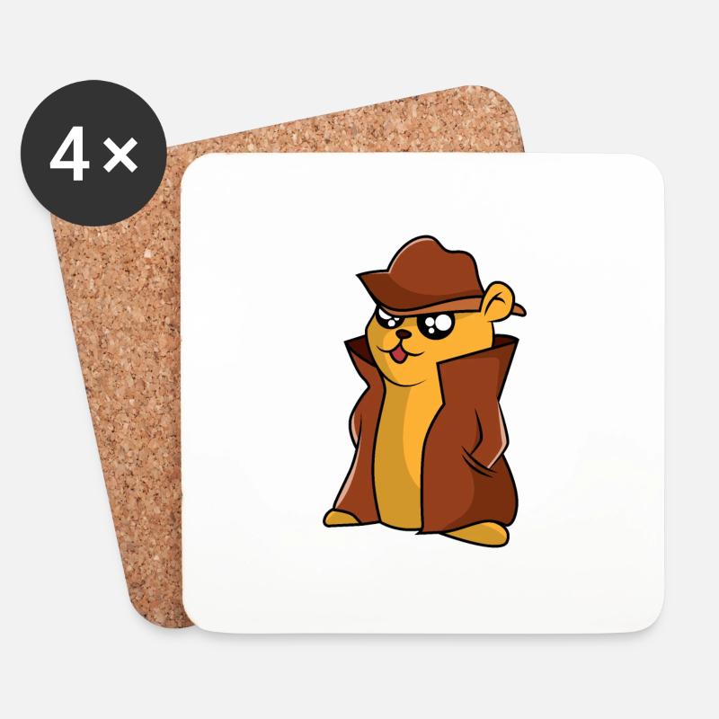 Detektiv Hamster - Untersetzer (4er-Set) - Weiß