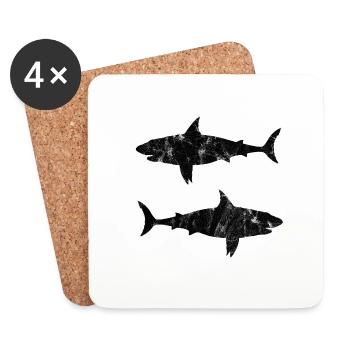 T-shirt requin. Chemise de plongée avec le grand requin blanc. - Dessous de verre (lot de 4) - blanc - Devant