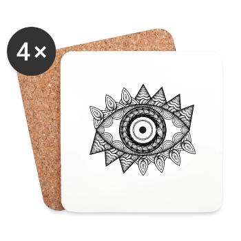 white and black - eye psychodelic hand painted - Coasters (set of 4) - white - Front