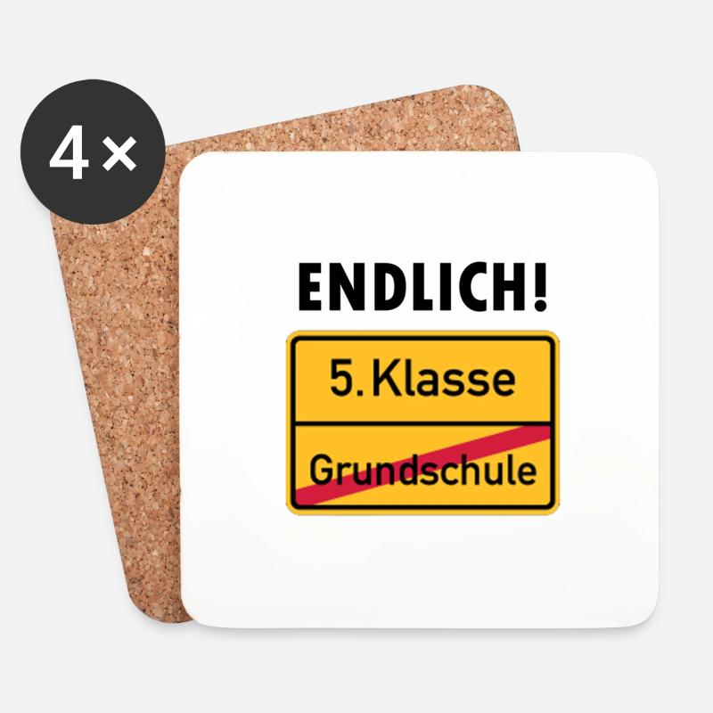 Endlich 5. Klasse Schild Geschenk Idee - Untersetzer (4er-Set) - Weiß