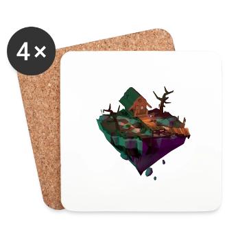 Cabane de tourbière | Low poly - Dessous de verre (lot de 4) - blanc - Devant