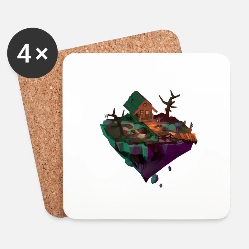 Moor Hütte | Low Poly - Untersetzer (4er-Set) - Weiß