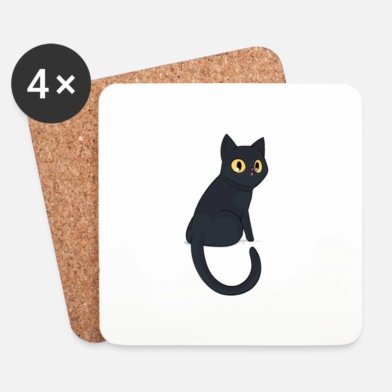 Schwarze Katze - Untersetzer (4er-Set) - Weiß