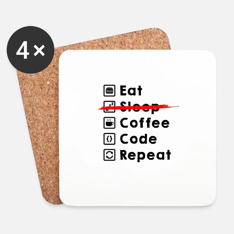 Eat Coffee Code Repeat - Coasters (set of 4) - white