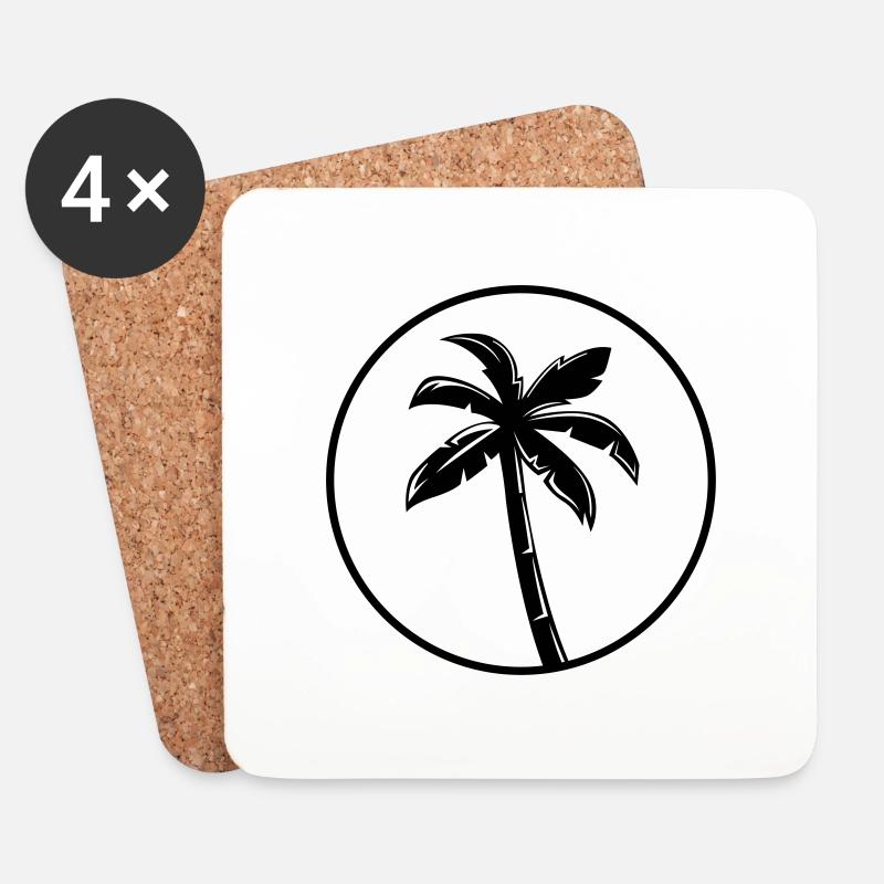 palm silhouette circle - Coasters (set of 4) - white