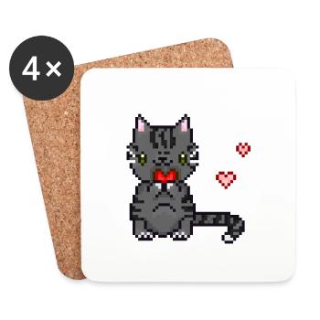 Cat with heart - Coasters (set of 4) - white - Front
