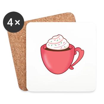 Mignonne tasse de cacao kawaii mignonne - Dessous de verre (lot de 4) - blanc - Devant
