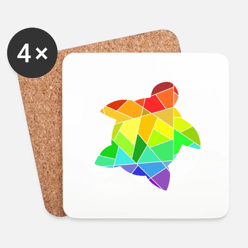 Regenbogen Geometrische Figuren Schildkröte - Untersetzer (4er-Set) - Weiß