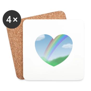 Sommer Landschaft mit Regenbogen in Herzform - Untersetzer (4er-Set) - Weiß - Vorne
