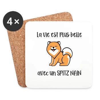 La vie est plus belle avec un spitz nain - Dessous de verre (lot de 4) - blanc - Devant