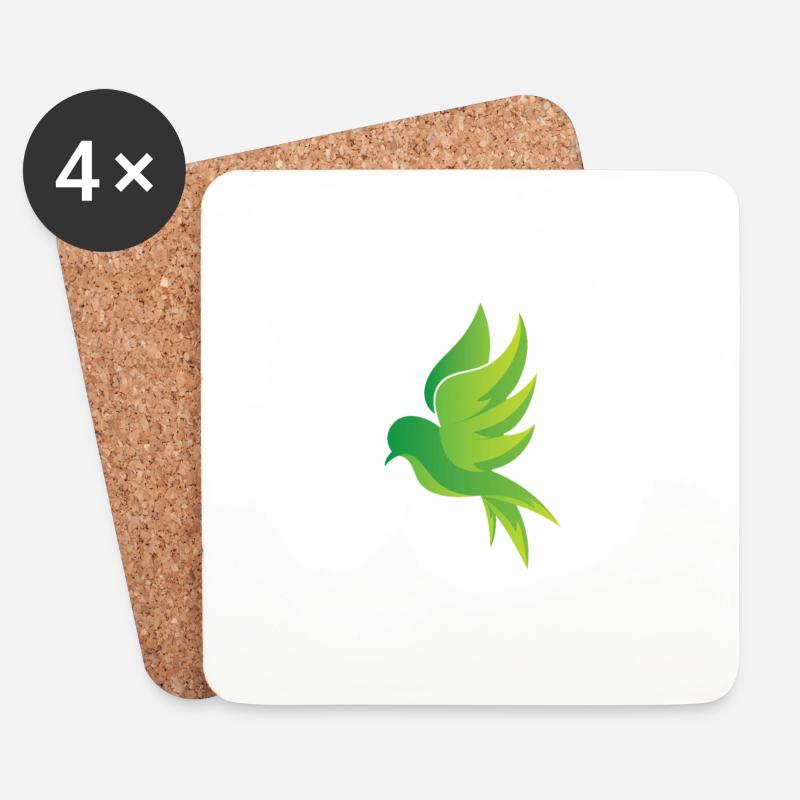 Grüner Vogel - Untersetzer (4er-Set) - Weiß