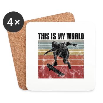 This is My world Skateboard Skateboarder Skate - Dessous de verre (lot de 4) - blanc - Devant
