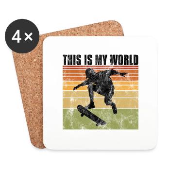 This is My world Skateboard Skateboarder Skate - Dessous de verre (lot de 4) - blanc - Devant