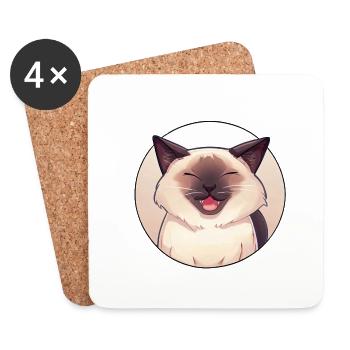 Katze im Anime-Stil im Kreis - Untersetzer (4er-Set) - Weiß - Vorne