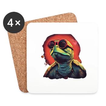 Tortue d’eau fraîche avec des lunettes de soleil - Dessous de verre (lot de 4) - blanc - Devant