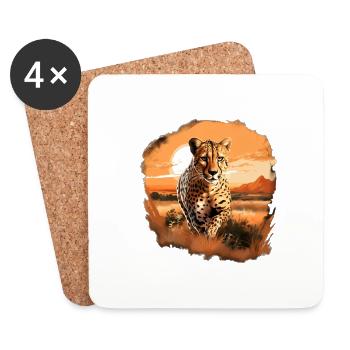 beau guépard courant - Dessous de verre (lot de 4) - blanc - Devant