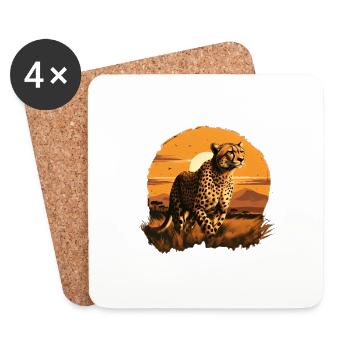 Guépard courant au coucher du soleil - Dessous de verre (lot de 4) - blanc - Devant