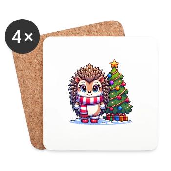 Igel-Weihnachten - Untersetzer (4er-Set) - Weiß - Vorne