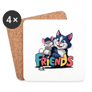 Freunde für immer Katze und Maus Freundschaft - Untersetzer (4er-Set) - Weiß - Vorne