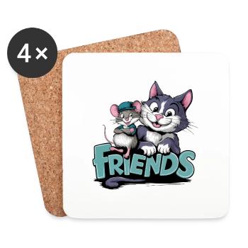Freundschaft Katze und Maus Freunde für immer - Untersetzer (4er-Set) - Weiß - Vorne