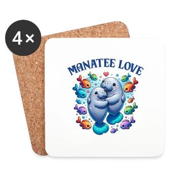 Manatees in love dugongs with colorful fish - Coasters (set of 4) - white - Front
