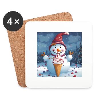 Snowman with icecream - Coasters (set of 4) - white - Front