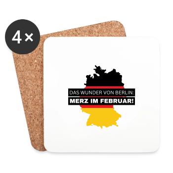 Zur Bundestagswahl 2025: Merz im Februar - Untersetzer (4er-Set) - Weiß - Vorne