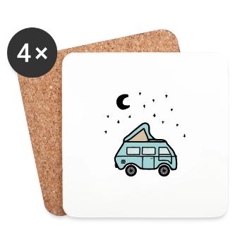 Ciel étoilé avec lune et camping-car - Dessous de verre (lot de 4) - blanc - Devant