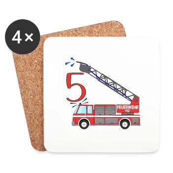 Camion de pompiers 5e anniversaire - Dessous de verre (lot de 4) - blanc - Devant