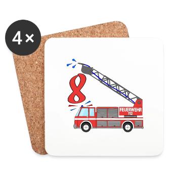 Feuerwehrauto 8. Geburtstag - Untersetzer (4er-Set) - Weiß - Vorne