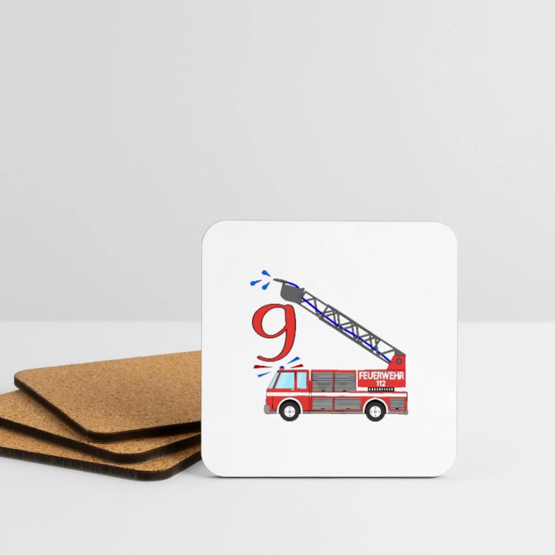 Fire engine 9th birthday Coasters (set of 4)