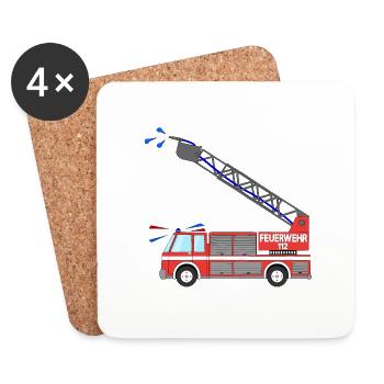 Feuerwehrauto mit Leiter - Untersetzer (4er-Set) - Weiß - Vorne