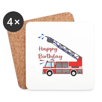 Fire engine Happy Birthday - Coasters (set of 4) - white - Front