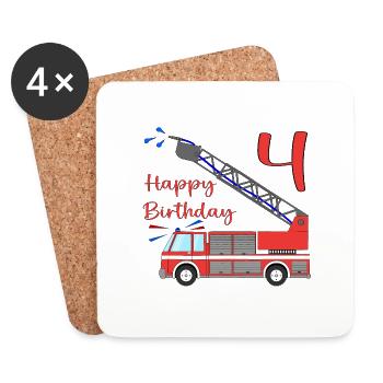 Feuerwehrauto Happy Birthday 4 - Untersetzer (4er-Set) - Weiß - Vorne